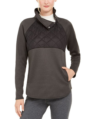 32 Degrees Pulôver feminino acolchoado com gola falsa, cinza, tamanho pequeno