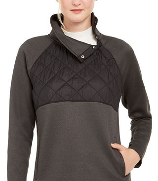 32 Degrees Pulôver feminino acolchoado com gola falsa, cinza, tamanho pequeno