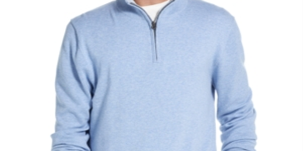 Suéter masculino vintage de algodão com zíper 1/4, à prova de intempéries, azul, tamanho grande