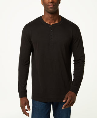Camiseta Henley Masculina Vintage Manga Longa Resistente às Intempéries, Preta, Tamanho XX-G