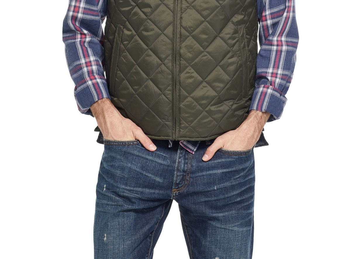 Colete acolchoado masculino vintage à prova de intempéries, verde, tamanho pequeno