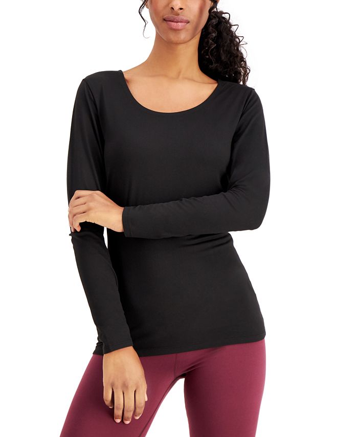 Top de decote redondo com camada de base feminina 32 Degrees, preto, tamanho pequeno