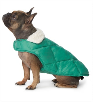 32 Degrees Women's Fleece Collar Quilted Dog Coat Green Size Large