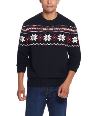 Suéter masculino vintage à prova de intempéries com gola redonda e floco de neve, preto, tamanho XX-G