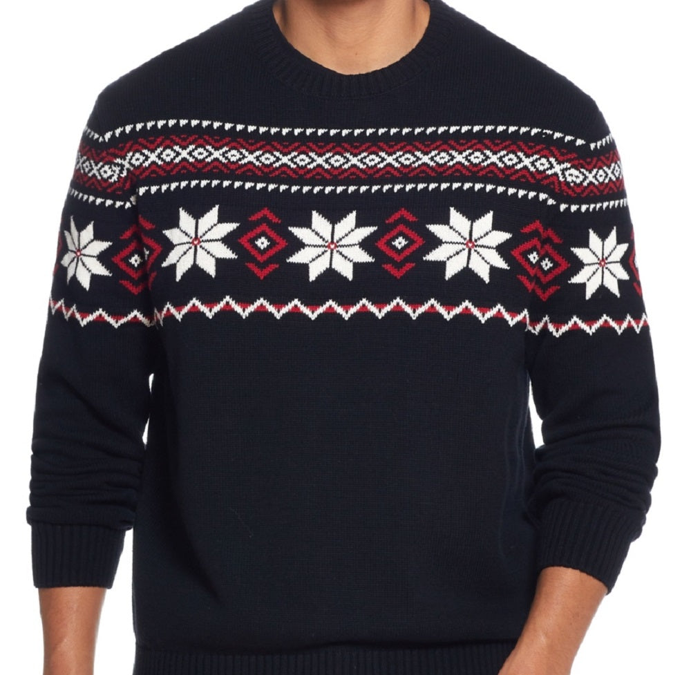 Suéter masculino vintage à prova de intempéries com gola redonda e floco de neve, preto, tamanho XX-G