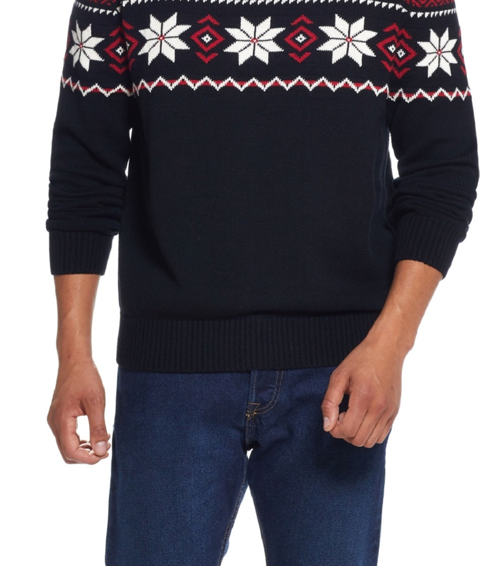 Suéter masculino vintage à prova de intempéries com gola redonda e floco de neve, preto, tamanho XX-G