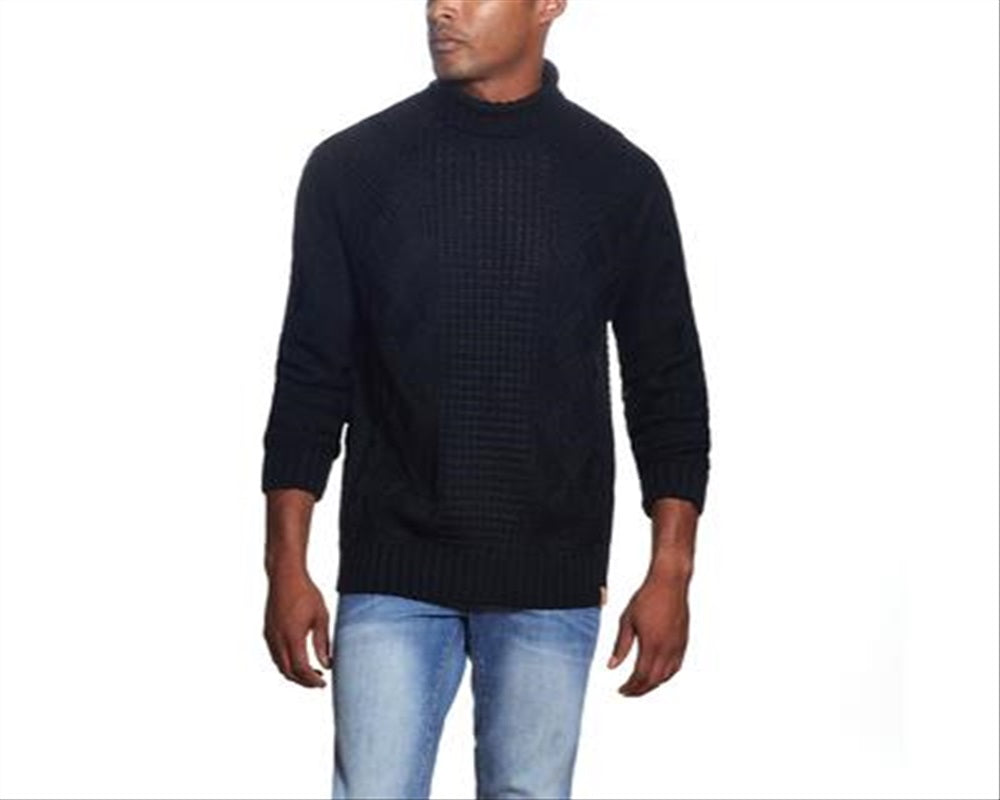 Suéter masculino vintage de gola alta, grosso e resistente às intempéries, preto, tamanho médio
