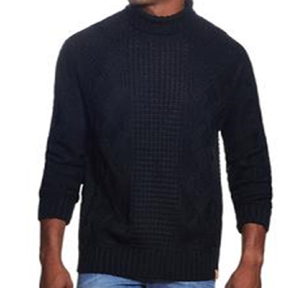 Suéter masculino vintage de gola alta, grosso e resistente às intempéries, preto, tamanho médio