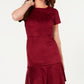 Vestido curto de camurça sintética Rosie Harlow feminino, manga curta, gola redonda, vermelho, tamanho pequeno