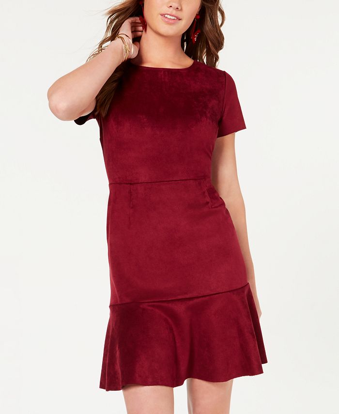 Vestido curto de camurça sintética Rosie Harlow feminino, manga curta, gola redonda, vermelho, tamanho pequeno