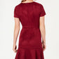 Vestido curto de camurça sintética Rosie Harlow feminino, manga curta, gola redonda, vermelho, tamanho pequeno