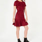 Vestido curto de camurça sintética Rosie Harlow feminino, manga curta, gola redonda, vermelho, tamanho pequeno