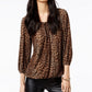 Blusa camponesa com estampa de leopardo feminina Michael Kors, marrom, tamanho pequeno e grande