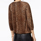 Blusa camponesa com estampa de leopardo feminina Michael Kors, marrom, tamanho pequeno e grande