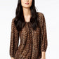 Blusa camponesa com estampa de leopardo feminina Michael Kors, marrom, tamanho pequeno e grande