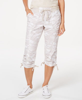 Calça Capri Calvin Klein Feminina Performance Estampada com Barra Amarrada, Branca, Tamanho Grande