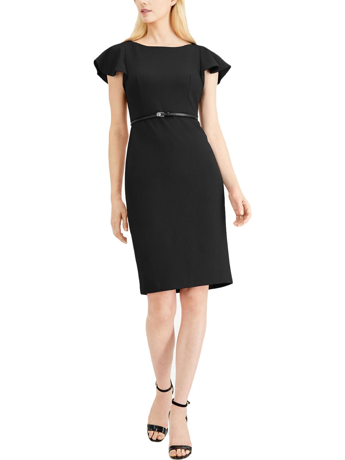 Vestido Calvin Klein Feminino com Cinto e Mangas Babadas, Preto, Tamanho 12