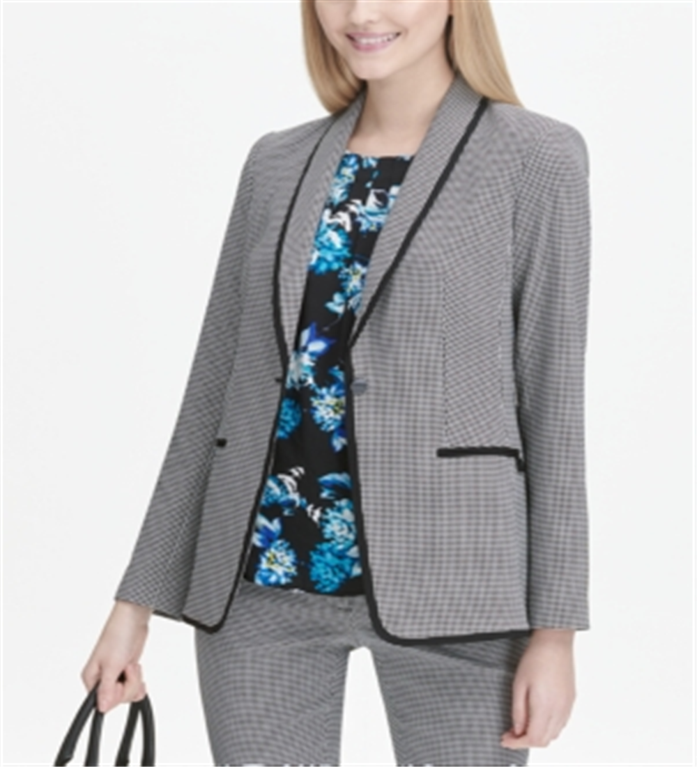 Calvin Klein Blazer Feminino Estampado com Um Botão Cinza Tamanho 12