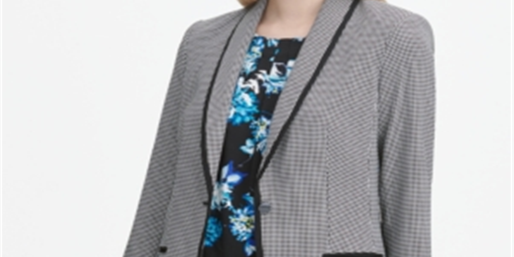 Calvin Klein Blazer Feminino Estampado com Um Botão Cinza Tamanho 12