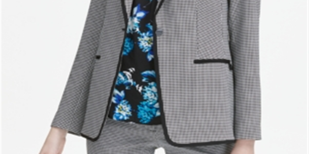 Calvin Klein Blazer Feminino Estampado com Um Botão Cinza Tamanho 12