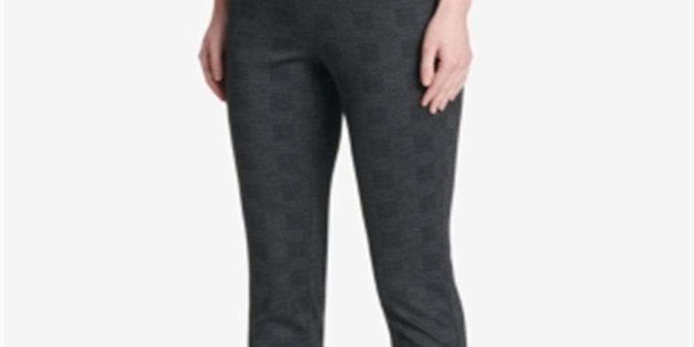 Calça Calvin Klein Feminina Stretch Cropped Glen Plaid Cinza Tamanho Médio