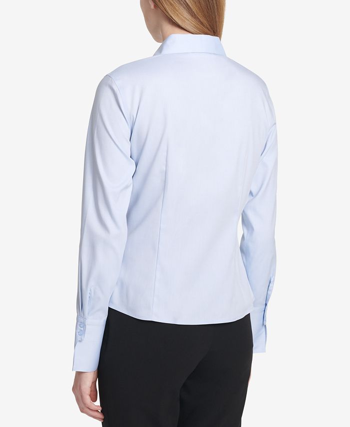 Blusa Calvin Klein Feminina com Gola Punhada e Botões Azul Tamanho 2 Petite