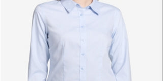 Blusa Calvin Klein Feminina com Gola Punhada e Botões Azul Tamanho 2 Petite