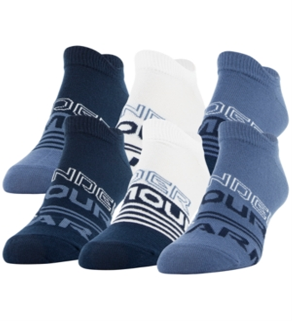 Pacote com 6 meias invisíveis essenciais femininas Under Armour, azul, tamanho 6-9