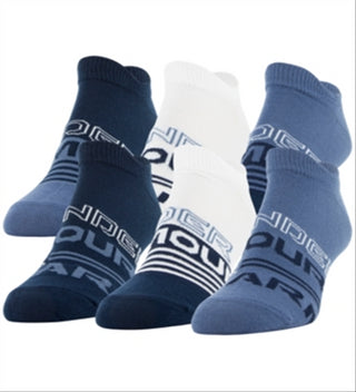 Pacote com 6 meias invisíveis essenciais femininas Under Armour, azul, tamanho 6-9