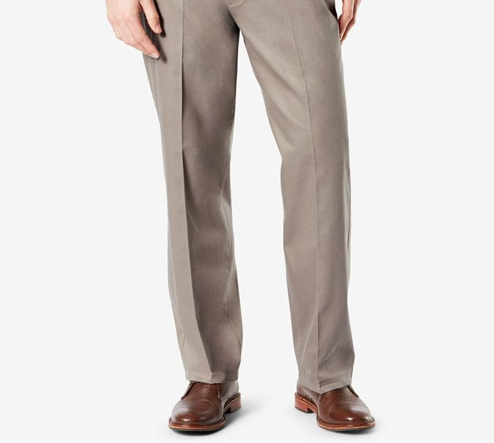 Calças Dockers Signature Lux Cotton Relaxed Fit Stretch com vincos, tamanho 34x32, masculinas, marrom