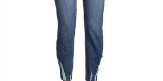 Jeans Reto Desgastado de Cintura Alta Rene para Mulher, Azul, Tamanho 28