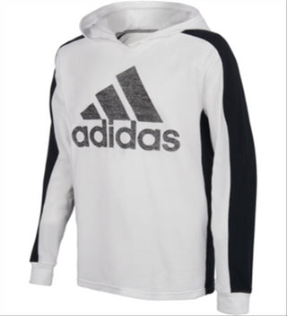 adidas Big Boy's Logo Print Long Sleeve Hooded T-Shirt White Size Medium