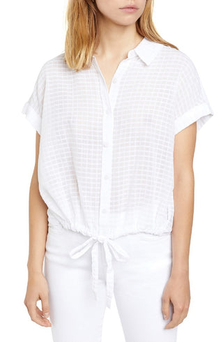Blusa feminina Sanctuary de linho com mangas compridas e botões, tamanho grande, branca