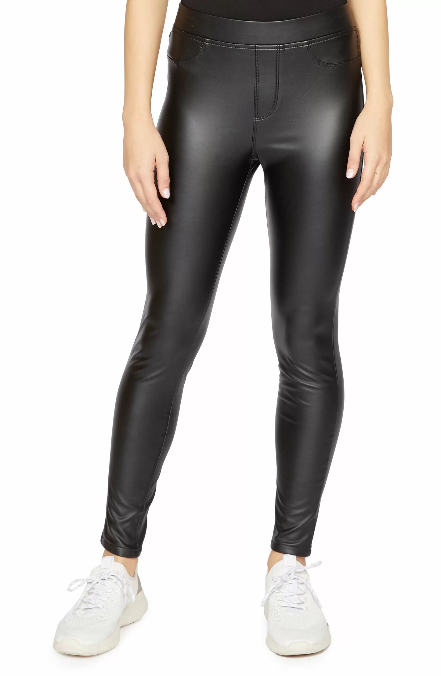 Leggings Sanctuary Runway de couro sintético para mulheres, pretas, tamanho extrapequeno