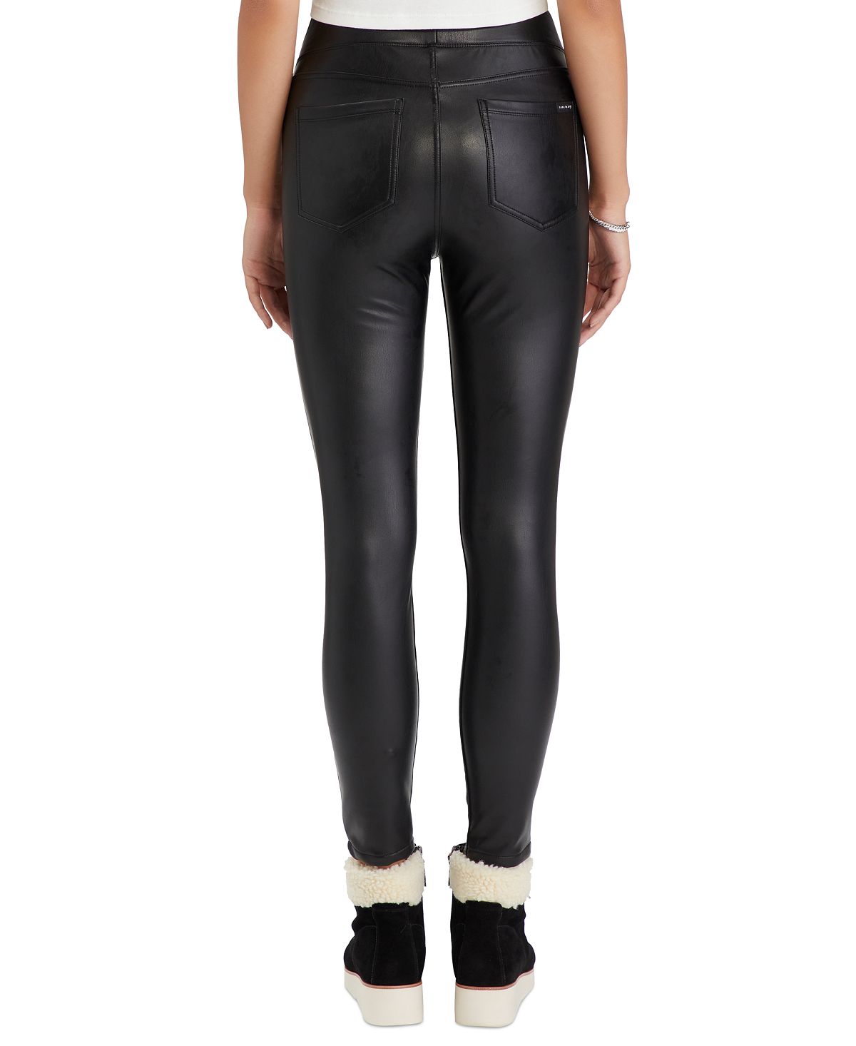 Leggings femininas Sanctuary Runway de couro sintético, pretas, tamanho grande