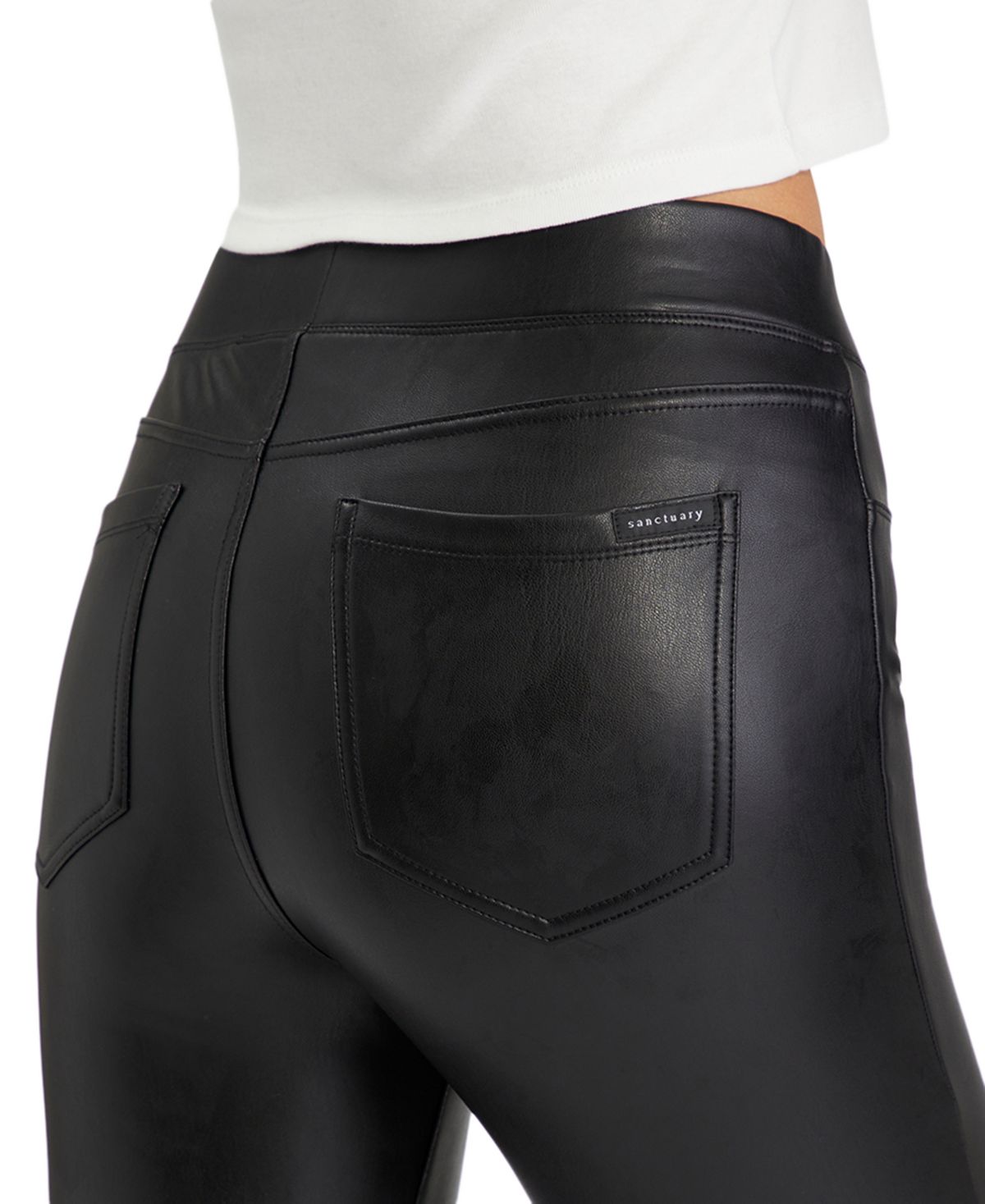 Leggings femininas Sanctuary Runway de couro sintético, pretas, tamanho grande