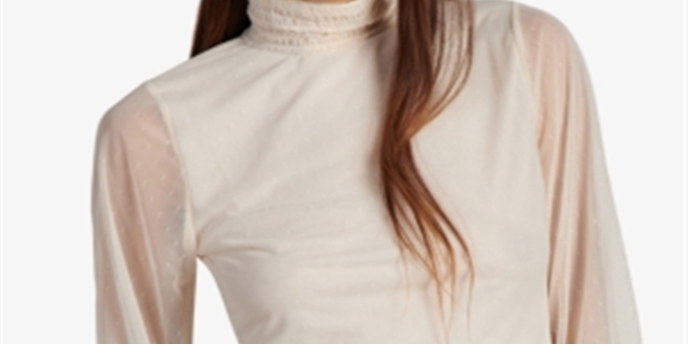 Blusa feminina Sanctuary com gola falsa e franzida, bege, tamanho médio