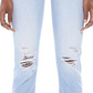 Calça Jeans Feminina Mother Rider Cintura Alta Rasgada e Barra Desfiada Azul Tamanho 26