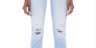 Calça Jeans Feminina Mother Rider Cintura Alta Rasgada e Barra Desfiada Azul Tamanho 26