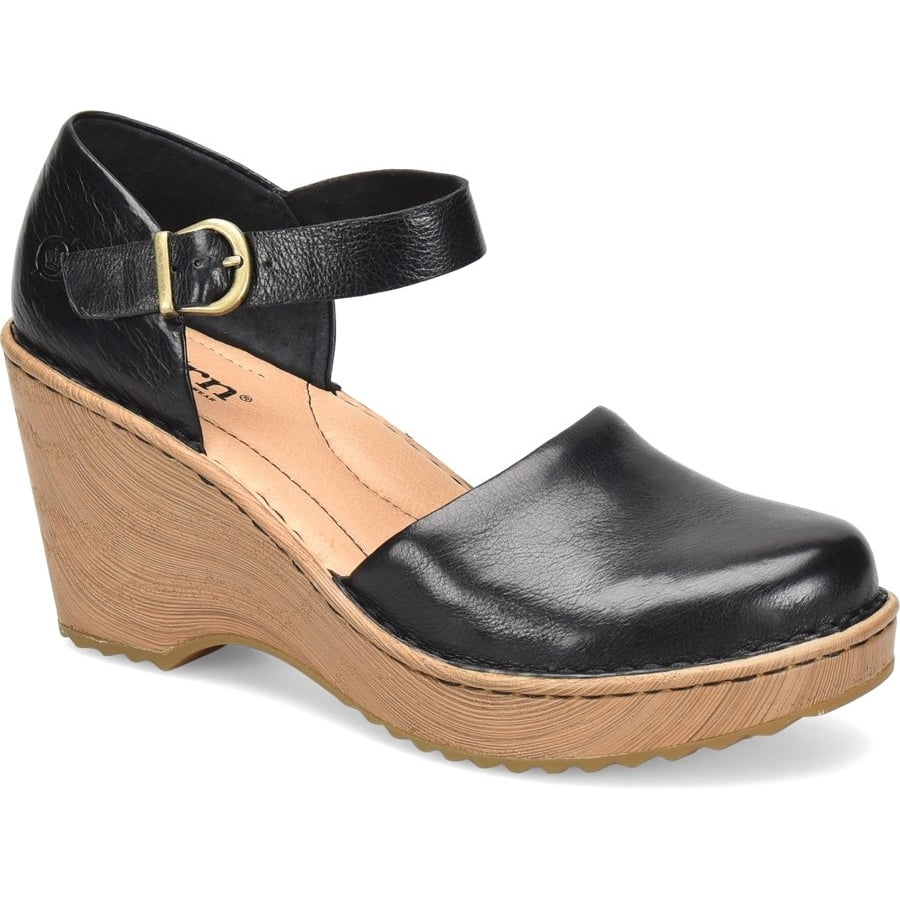 Sapatos femininos Born Women's Nellie Comfort Mary Jane Wedges, pretos