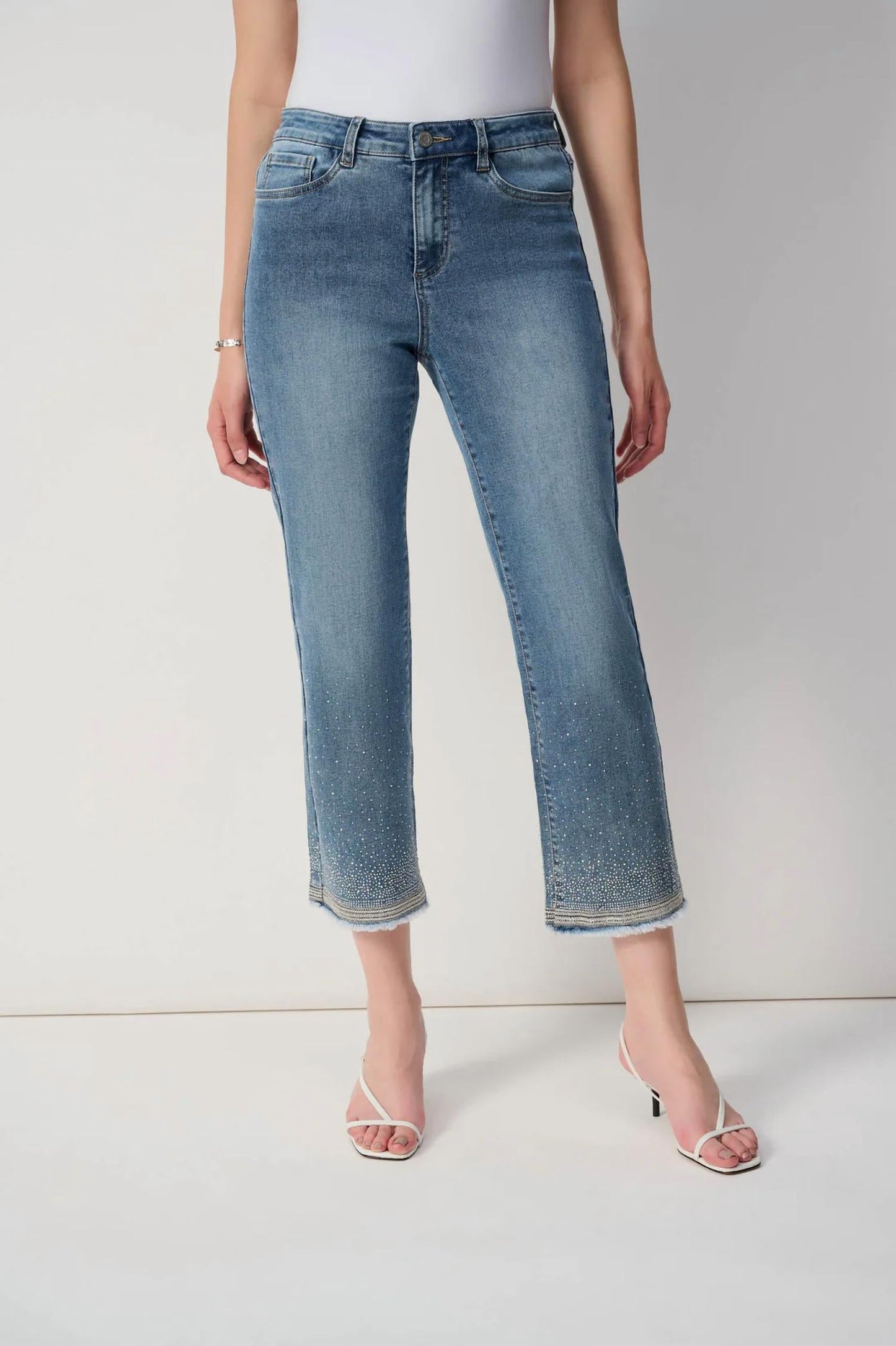 Joseph Ribkoff - Denim Embroidered Trip Slim Fit Cropped Jeans