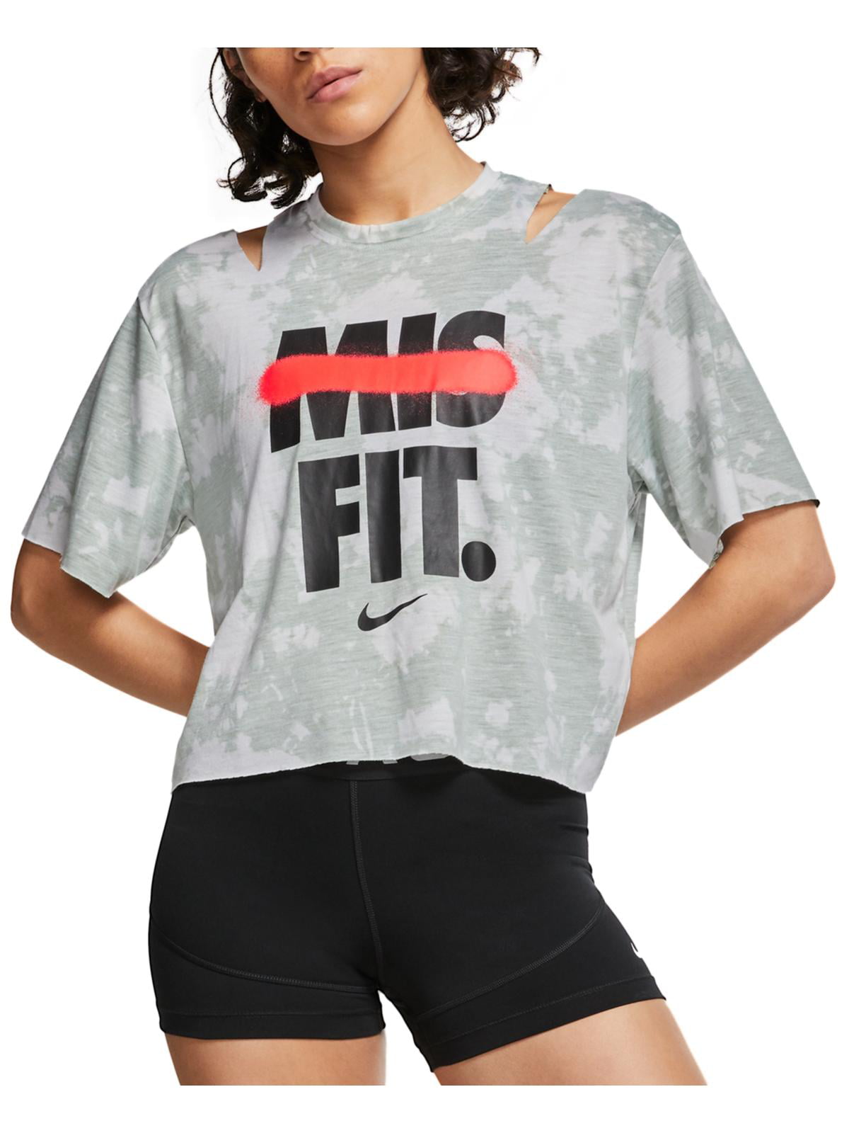 Camiseta curta Nike Dri Fit Distressed Logo Feminina Verde Tamanho XS