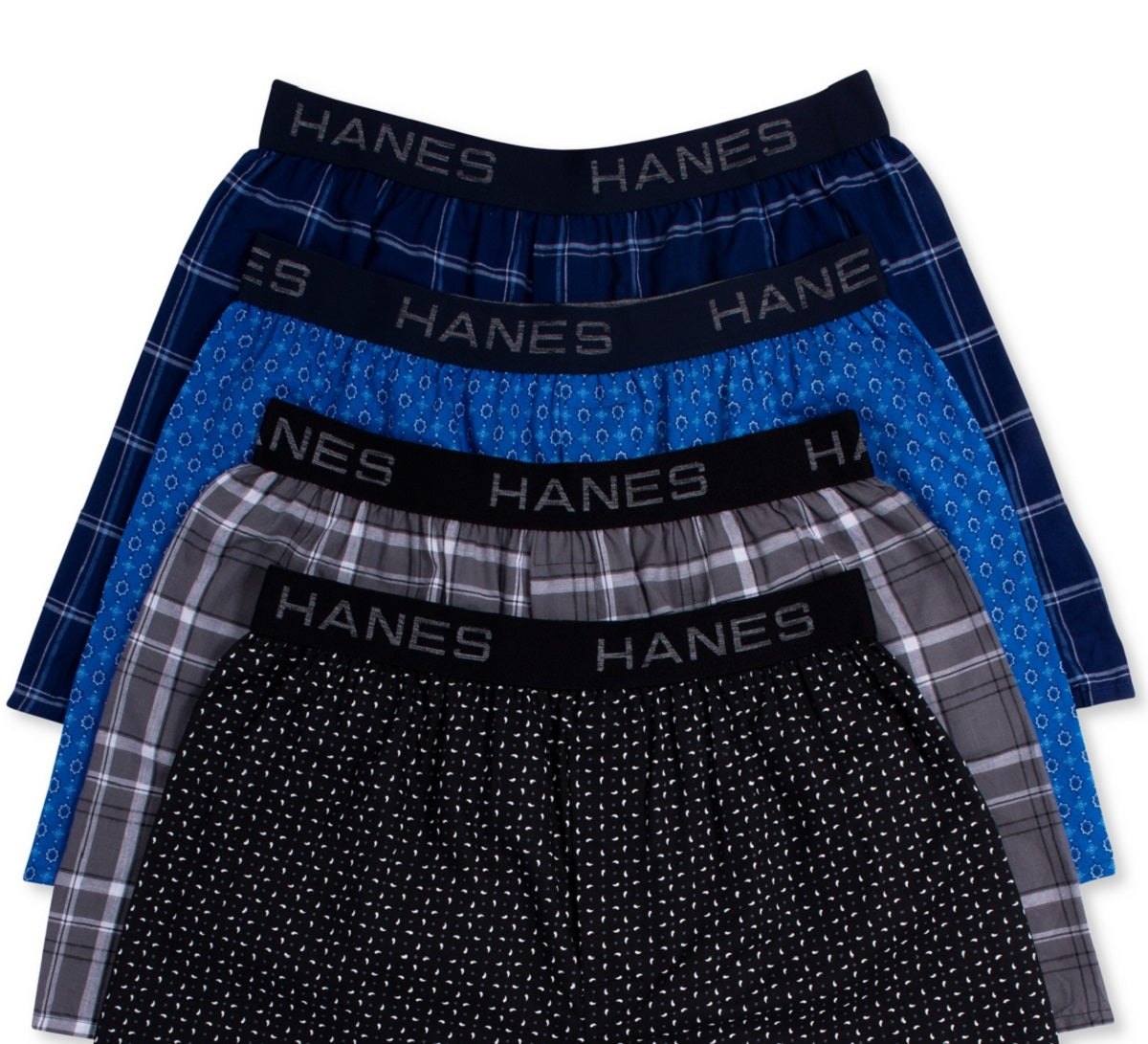 Pacote com 4 boxers masculinos Hanes com cós elástico xadrez, tamanhos variados, pequeno