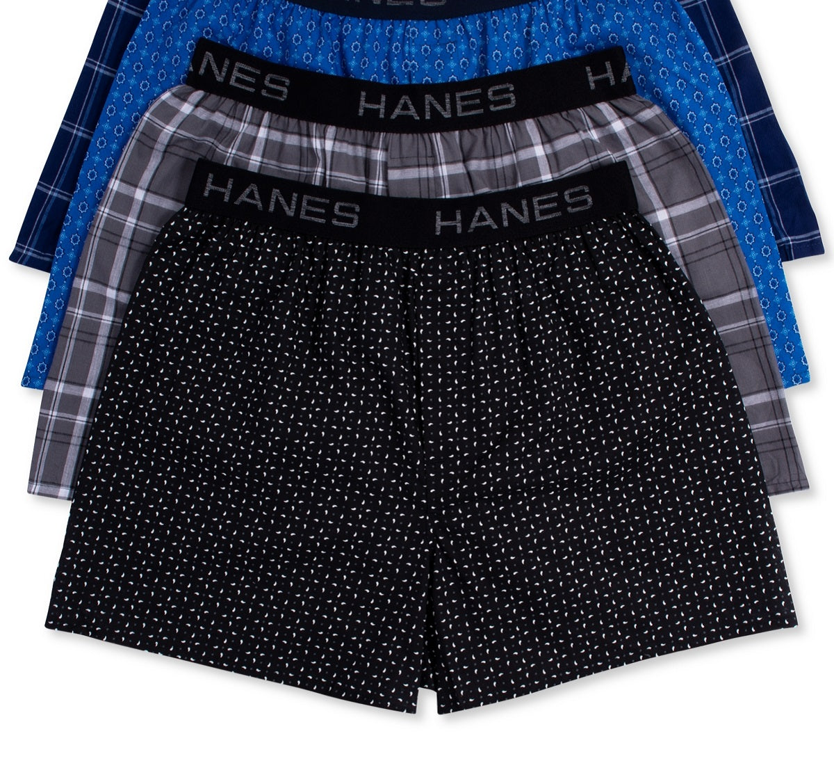 Pacote com 4 boxers masculinos Hanes com cós elástico xadrez, tamanhos variados, pequeno