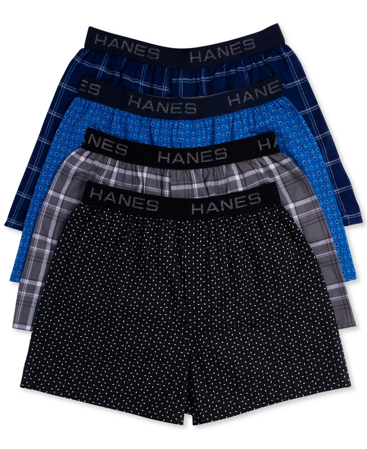 Pacote com 4 boxers masculinos Hanes com cós elástico xadrez, tamanhos variados, pequeno