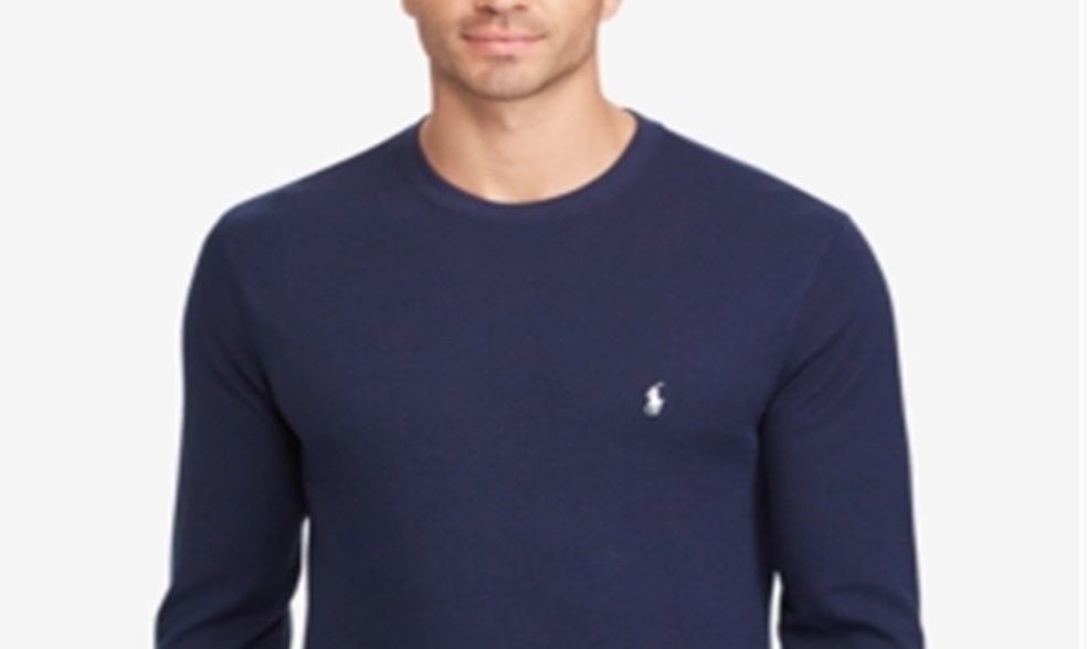 Camisa de pijama térmica masculina Ralph Lauren Waffle Knit azul