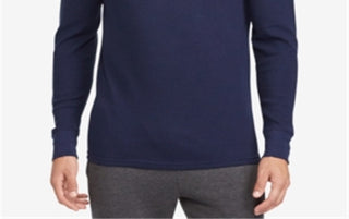 Camisa de pijama térmica masculina Ralph Lauren Waffle Knit azul