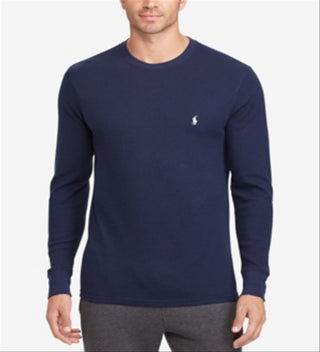 Camisa de pijama térmica masculina Ralph Lauren Waffle Knit azul