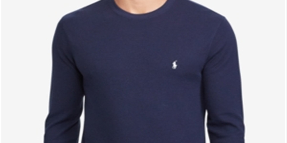 Camisa de pijama térmica masculina Ralph Lauren Waffle Knit azul