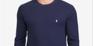 Camisa de pijama térmica masculina Ralph Lauren Waffle Knit azul